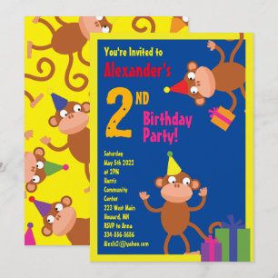 Monkey Animal Kid's Birthday Party Invitations