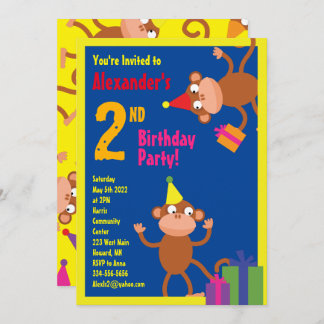Monkey Animal Kid's Birthday Party Invitations