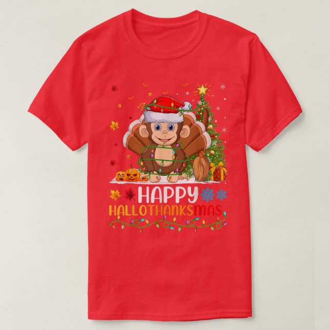 Monkey Animal Lover Funny Happy Monkey HelloThanks T-Shirt (Design Front)