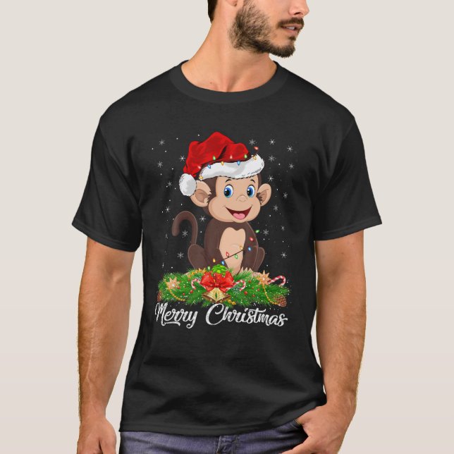 Monkey Animal Lover Matching Santa Hat Monkey Chri T-Shirt (Front)