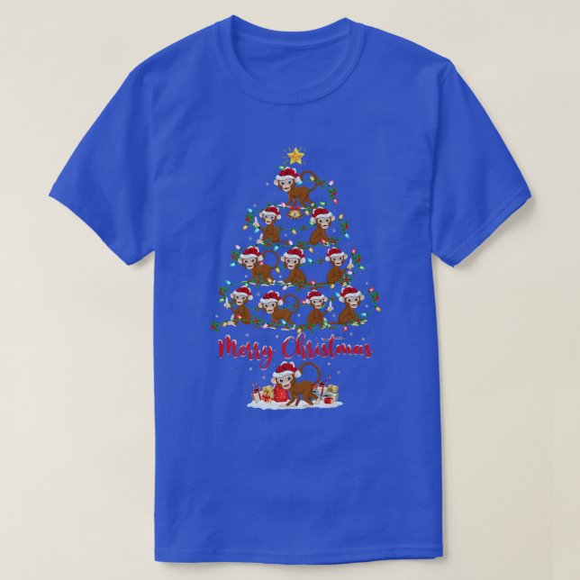 Monkey Animal Lover Matching Santa Monkey Christma T-Shirt (Design Front)