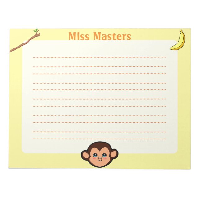 Monkey Animal Themed Personalized Notepads (Front)