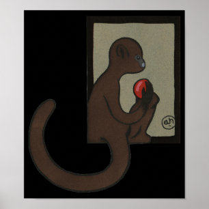 Monkey - Antiquarian, Colorful Book Illustration Poster