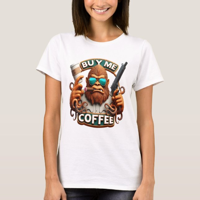 Monkey Armed With Caffeine Buy Me A Coffee T-Shirt (Front)