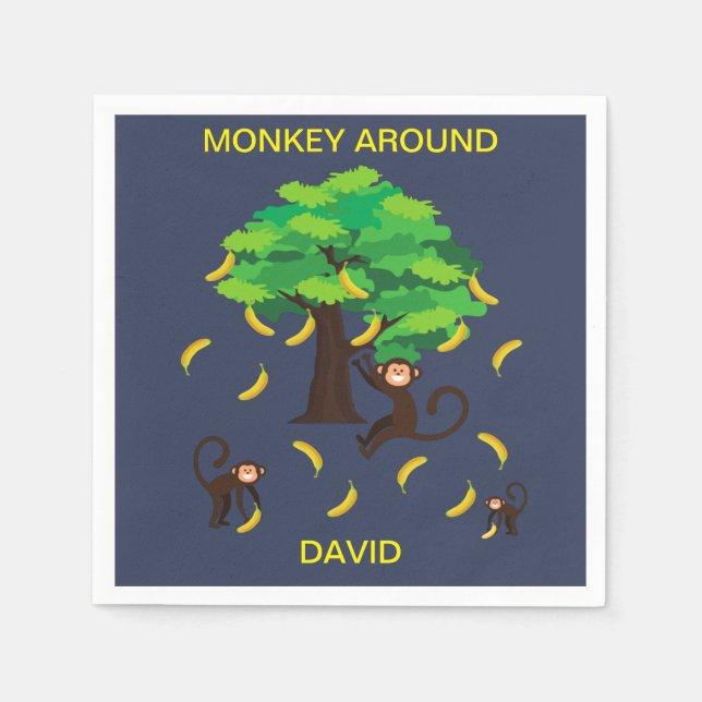 "Monkey Around" Monkeys Going Bananas  Napkin (Front)