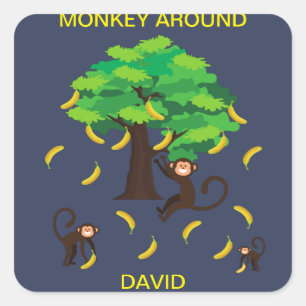 "Monkey Around" Monkeys Going Bananas Square Sticker