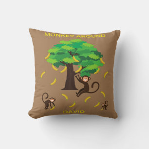 "Monkey Around" Monkeys Going Bananas Throw Pillow