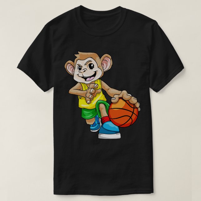 Monkey as basketball player with basketball 1 T-Shirt (Design Front)