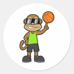 Monkey as Basketball player with Basketball ball Classic Round Sticker