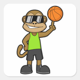 Monkey as Basketball player with Basketball ball Square Sticker