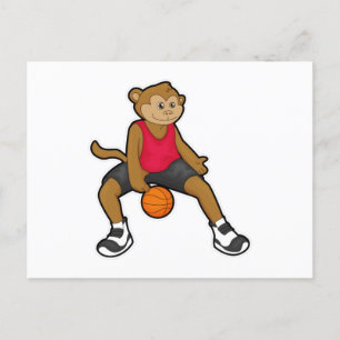 Monkey as Basketball player with Basketball Postcard