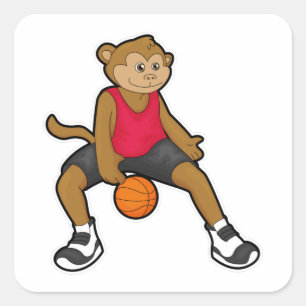 Monkey as Basketball player with Basketball Square Sticker