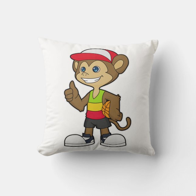Monkey as Basketball player with Basketball Throw Pillow (Front)