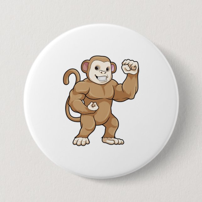 Monkey as Bodybuilder at Bodybuilding 3 Inch Round Button (Front)
