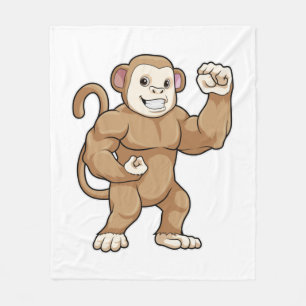 Monkey as Bodybuilder at Bodybuilding Fleece Blanket