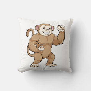 Monkey as Bodybuilder at Bodybuilding Throw Pillow