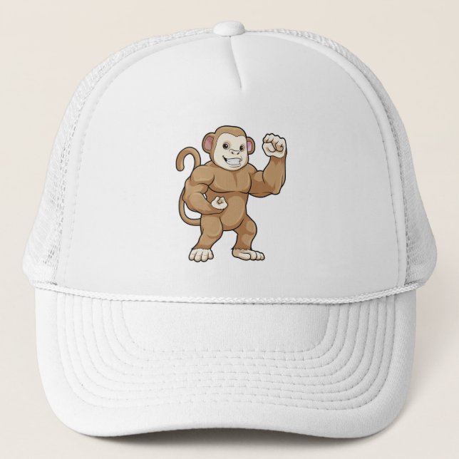 Monkey as Bodybuilder at Bodybuilding Trucker Hat (Front)