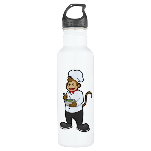 Monkey as Cook with Bowl 710 Ml Water Bottle (Front)