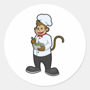 Monkey as Cook with Bowl Classic Round Sticker
