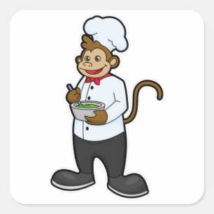 Monkey as Cook with Bowl Square Sticker