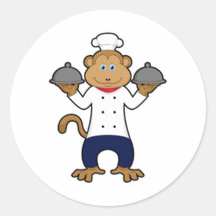 Monkey as Cook with Serving plates Classic Round Sticker