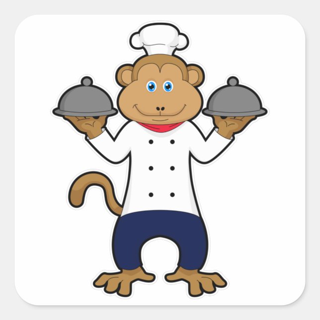Monkey as Cook with Serving plates Square Sticker (Front)