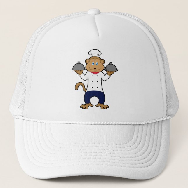 Monkey as Cook with Serving plates Trucker Hat (Front)