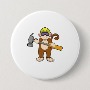 Monkey as Craftsman with Hammer 3 Inch Round Button