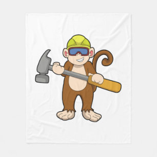Monkey as Craftsman with Hammer Fleece Blanket
