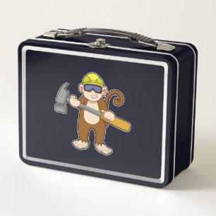 Monkey as Craftsman with Hammer Metal Lunch Box