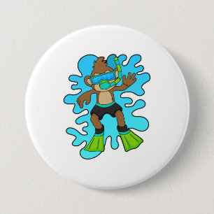Monkey as Diver with Snorkel 3 Inch Round Button