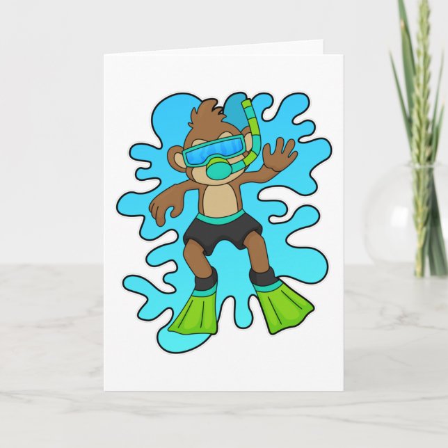 Monkey as Diver with Snorkel Card (Front)