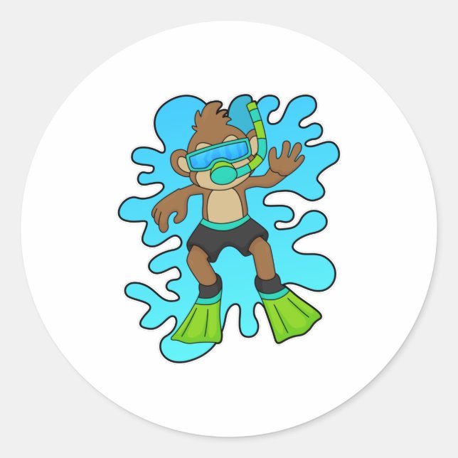 Monkey as Diver with Snorkel Classic Round Sticker (Front)