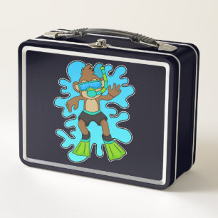 Monkey as Diver with Snorkel Metal Lunch Box