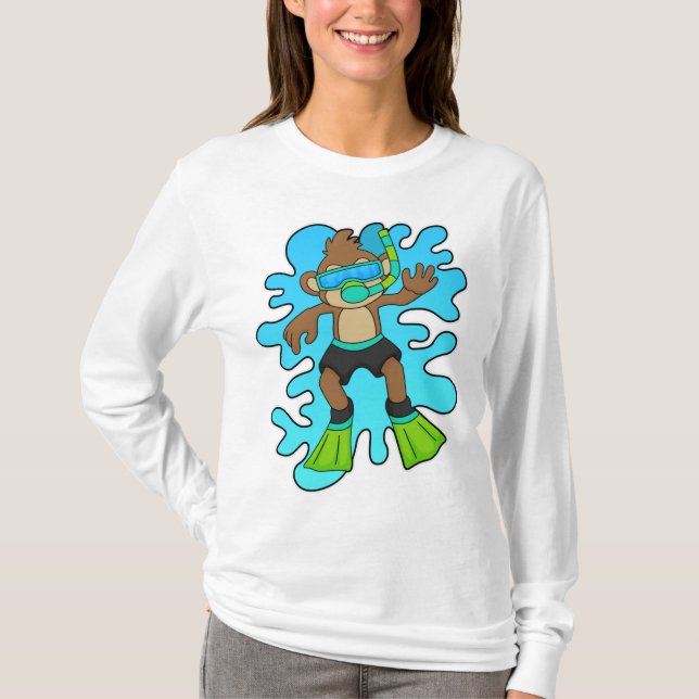 Monkey as Diver with Snorkel T-Shirt (Front)
