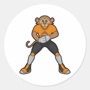Monkey as Football player with Football Classic Round Sticker