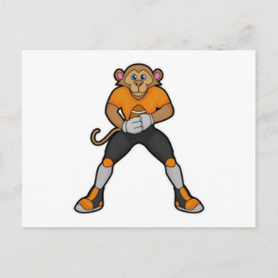 Monkey as Football player with Football Postcard
