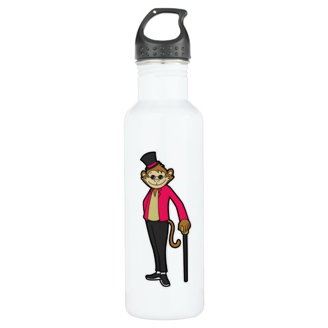 Monkey as Gentleman with Hat & Walking stick 710 Ml Water Bottle (Front)