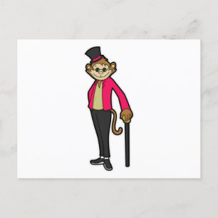 Monkey as Gentleman with Hat & Walking stick Postcard