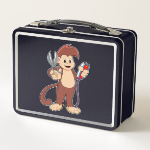 Monkey as Hairdresser with Scissors & Razor Metal Lunch Box