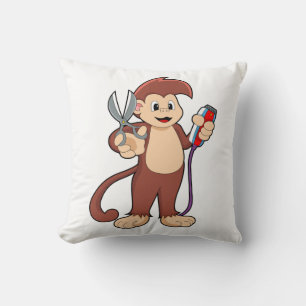 Monkey as Hairdresser with Scissors & Razor Throw Pillow