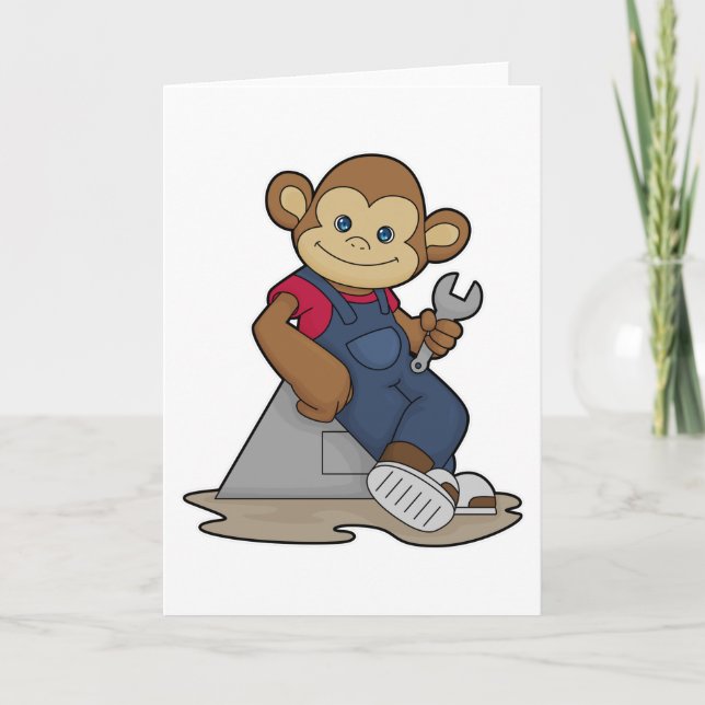 Monkey as Mechanic with Wrench Card (Front)