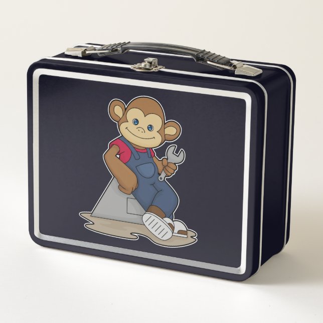 Monkey as Mechanic with Wrench Metal Lunch Box (Front)