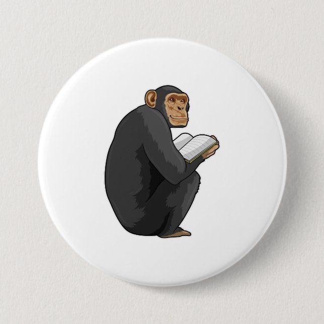 Monkey as Nerd with Book 3 Inch Round Button (Front)