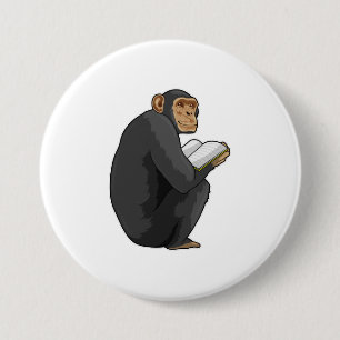 Monkey as Nerd with Book 3 Inch Round Button