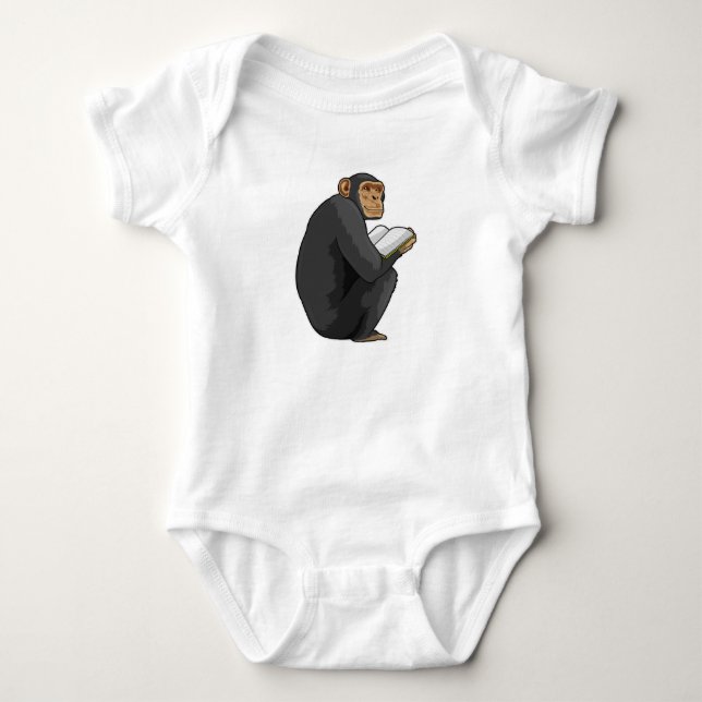 Monkey as Nerd with Book Baby Bodysuit (Front)