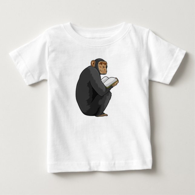 Monkey as Nerd with Book Baby T-Shirt (Front)