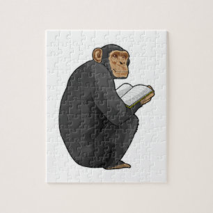 Monkey as Nerd with Book Jigsaw Puzzle
