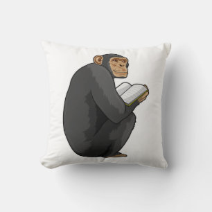 Monkey as Nerd with Book Throw Pillow