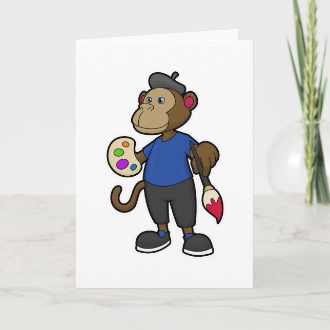 Monkey as Painter with Paint & Brush Card (Front)